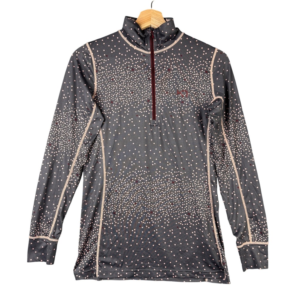 Kari Traa Tikse Half-Zip Base Layer Gray Pink Polka Dot Long Sleeve Top Small